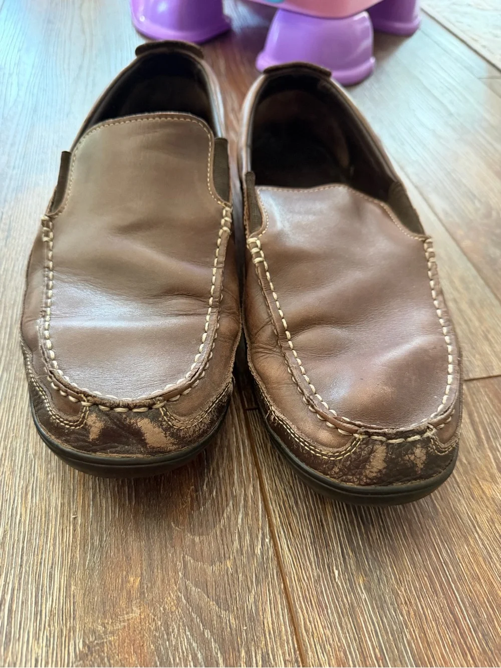 Cole Haan Brown Leather Slip-On Loafers with Contrast Stitching